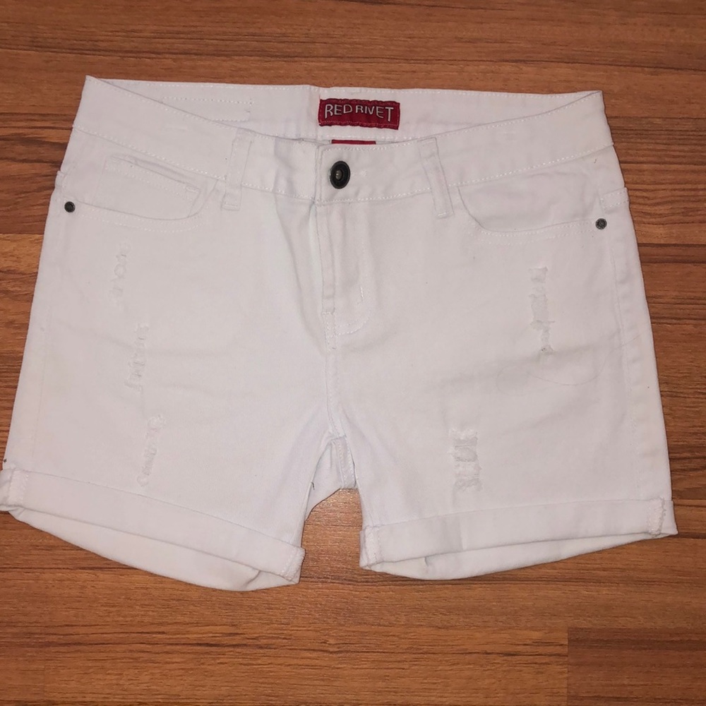 Red Rivet White Jean Shorts Size 13